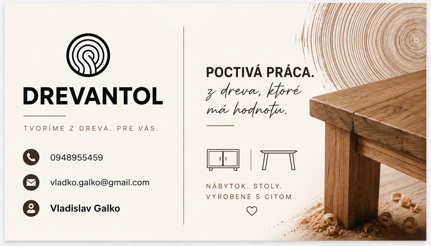 Vizitka DREVANTOL s kontaktom na Vladislava Galka.
